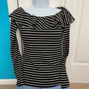 Jolie Black & White Striped Long Sleeved Rib Top